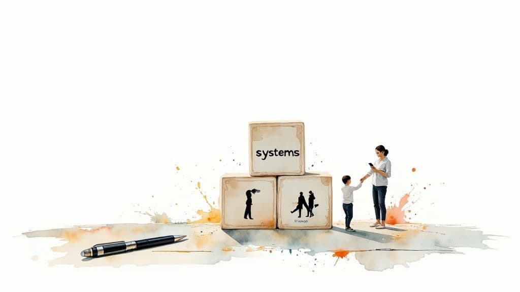 A virtual assistant planning business growth on a whiteboard with charts and sticky notes, indicating a strategic approach to scaling.