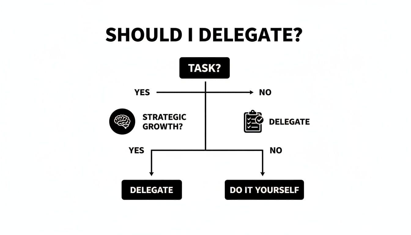 A flowchart titled 'Should I Delegate?' outlining a decision-making process for tasks.