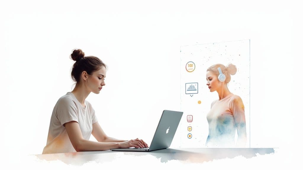 An AI robot and a human professional shaking hands, symbolizing the partnership between AI assistants and human virtual assistants.