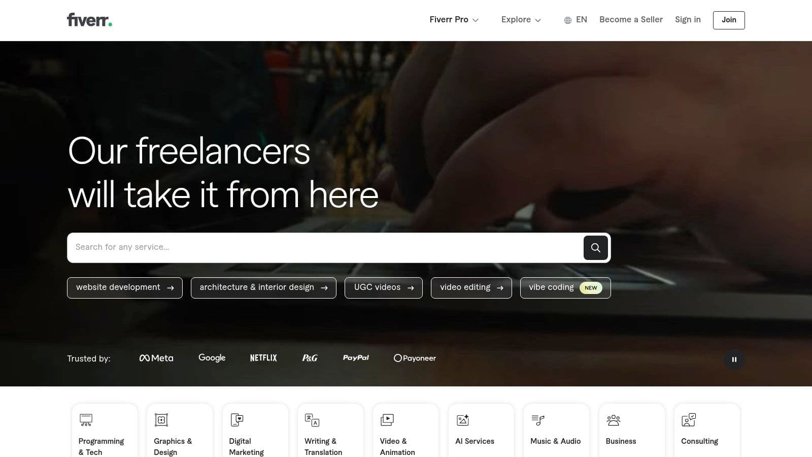 Fiverr interface showing virtual assistant service packages