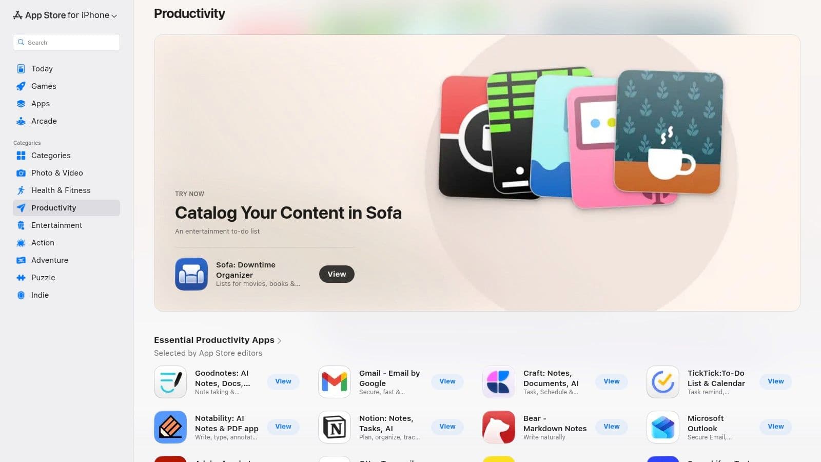Apple App Store (Productivity category)