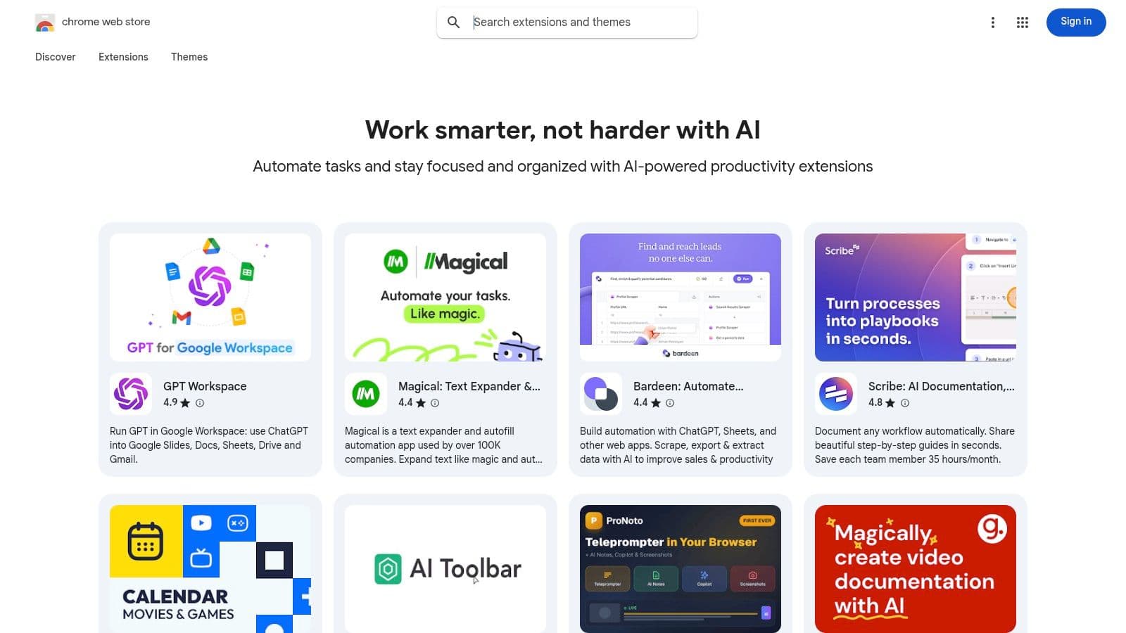 Chrome Web Store – AI Productivity Collections