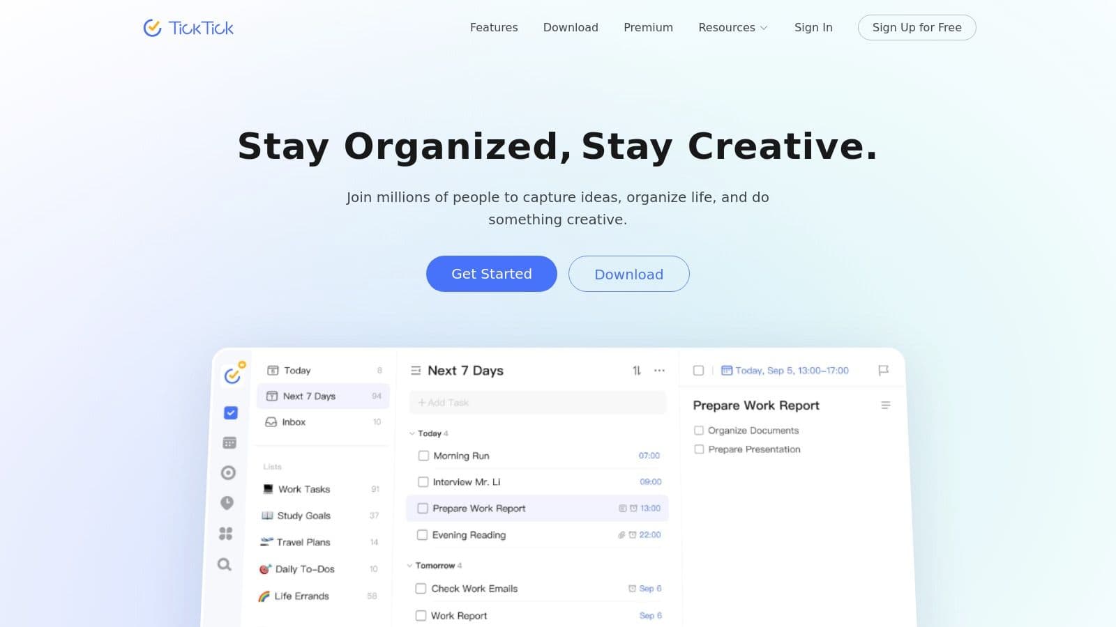 TickTick GTD features
