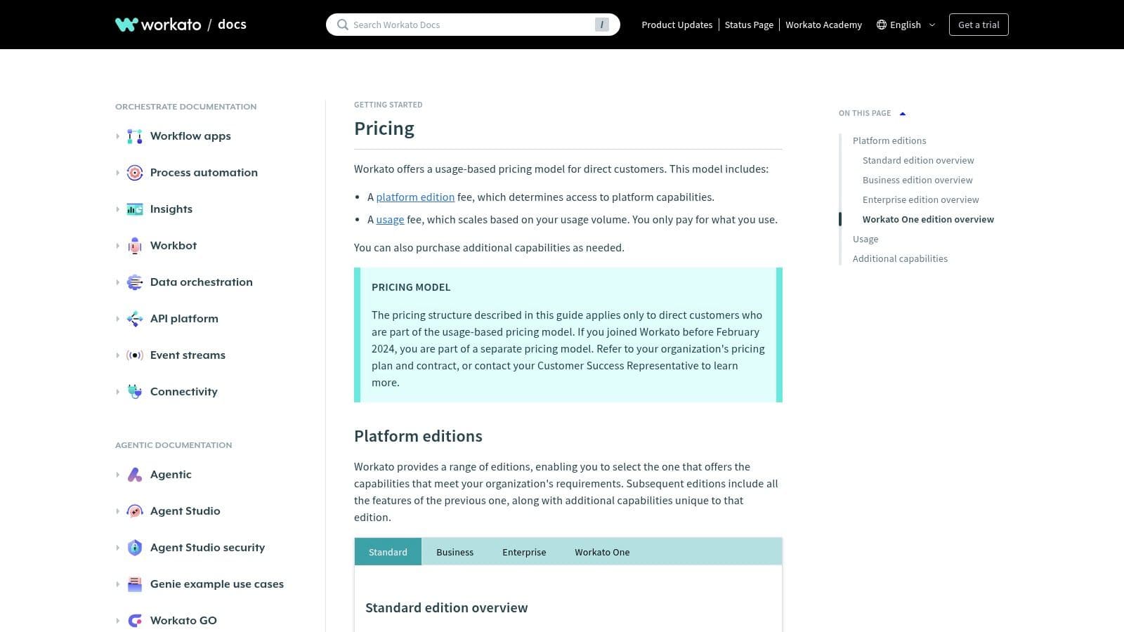 Workato pricing and edition comparison