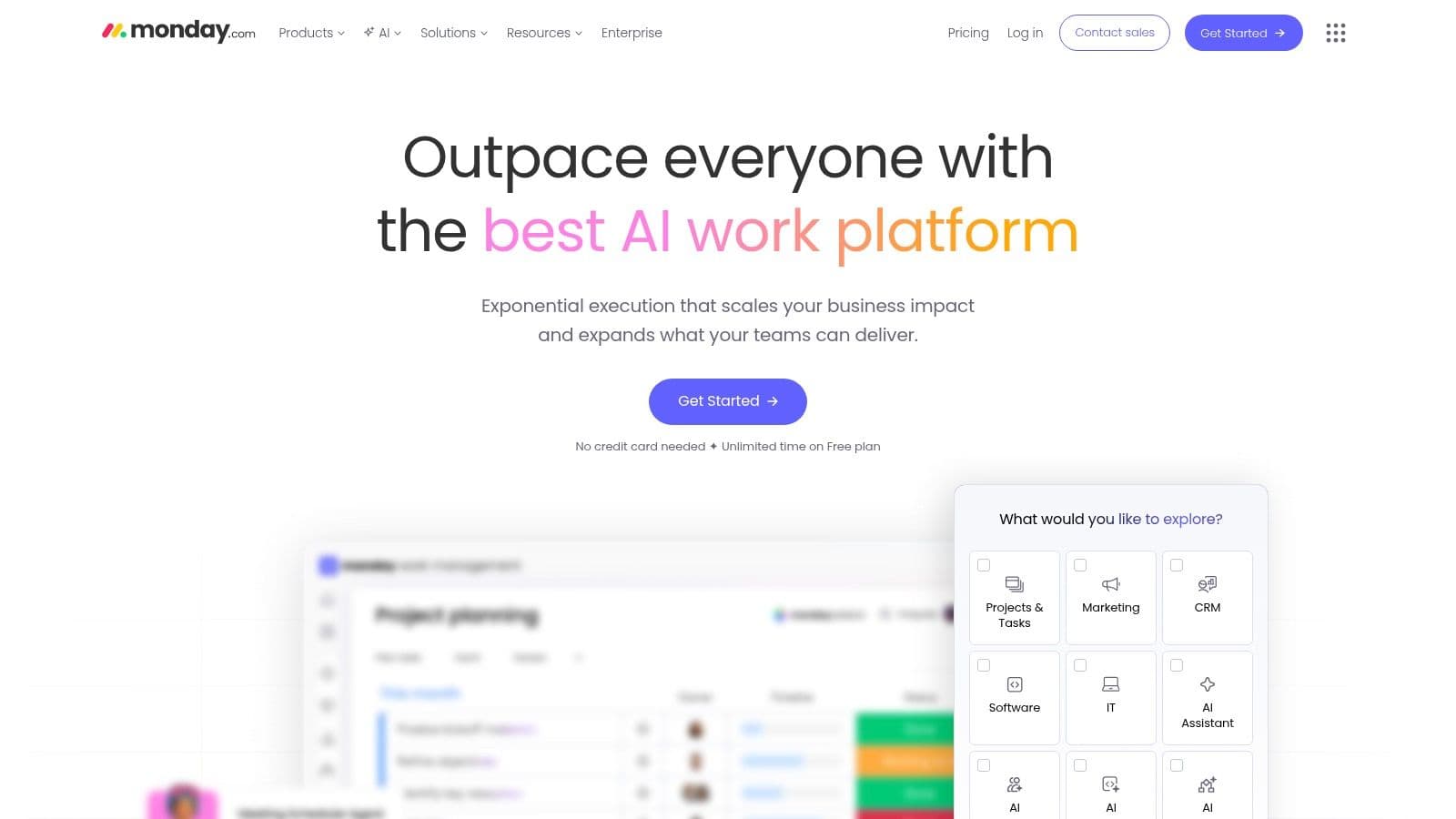 monday.com showing integrated AI features in a project board