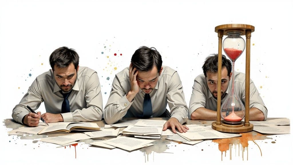 A team of professionals collaborating in a modern office, symbolizing a healthy and engaged work environment.