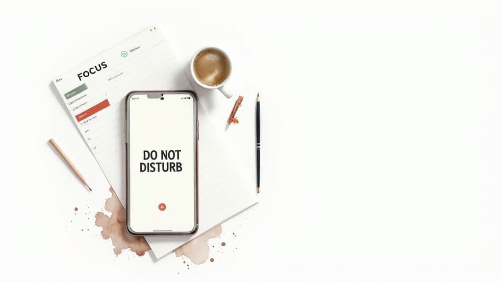 A person's hands organizing a digital calendar on a tablet, with icons for email and chat visible, representing the use of technology for time management.