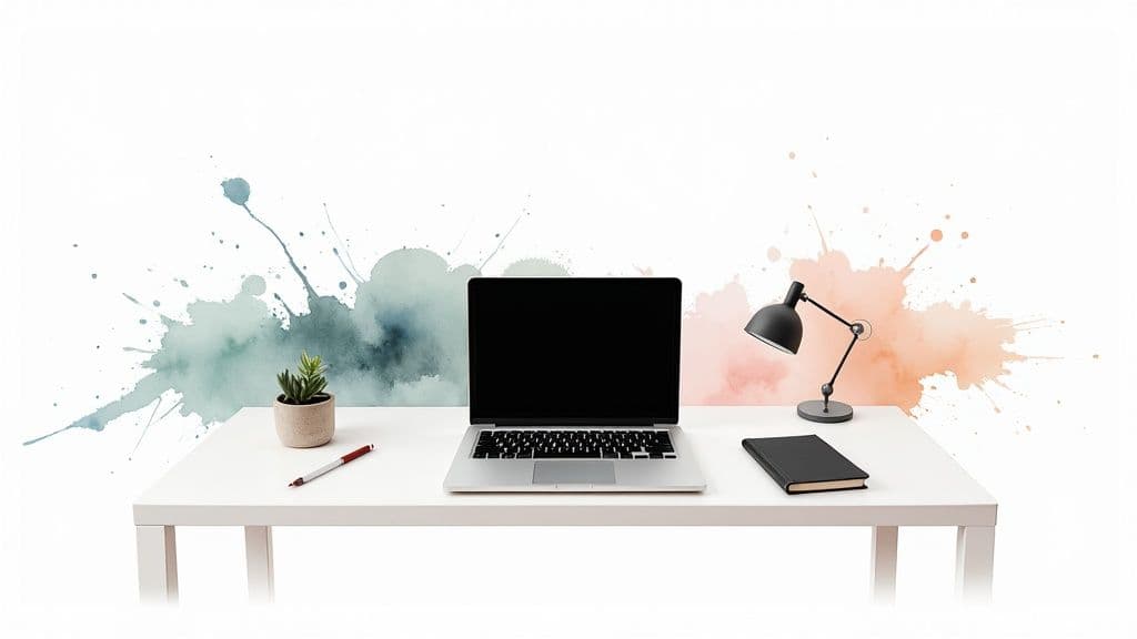 A well-organized and optimized workspace with plants, natural light, and minimal clutter.