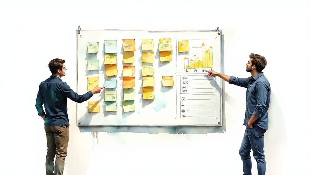 A diagram illustrating the cyclical nature of an Agile Sprint, including planning, daily standups, development, review, and retrospective phases, emphasizing continuous delivery and feedback loops.