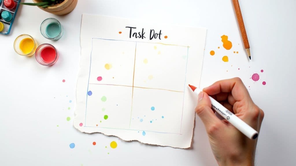 A person drawing an action priority matrix on a whiteboard.