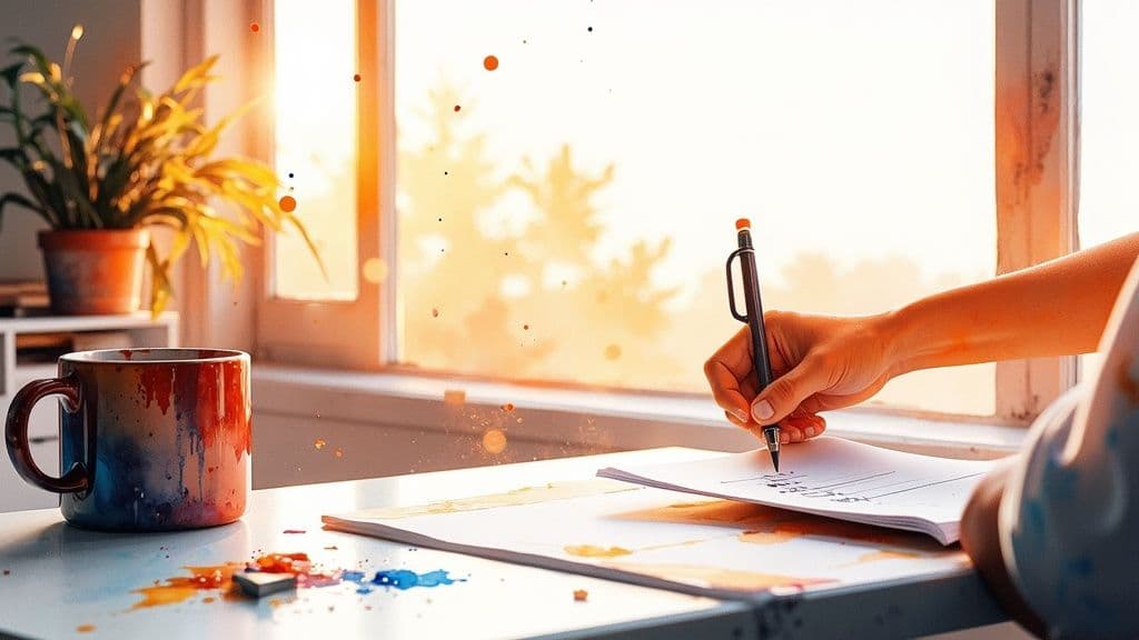 A person thoughtfully structuring their daily tasks list in a notebook.