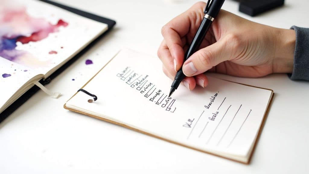 A person looking at a cluttered to-do list on a clipboard, feeling overwhelmed.