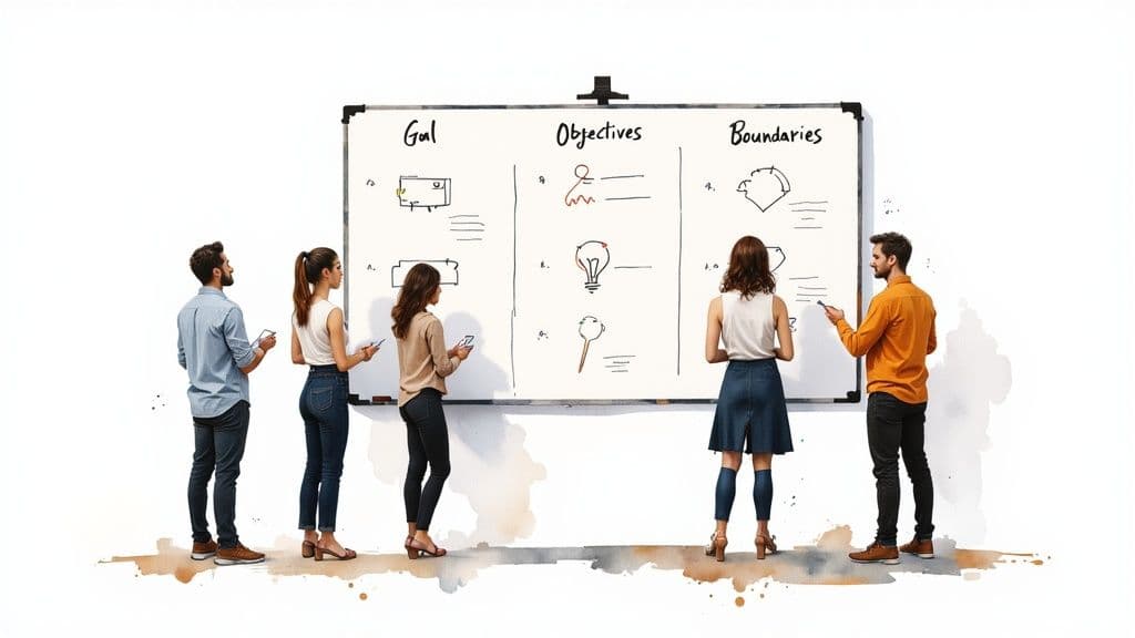 A group of professionals collaborating around a table, illustrating a successful project planning session.