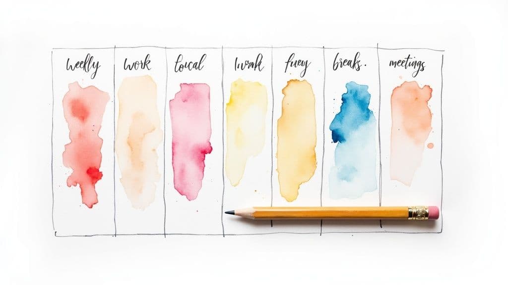 A calendar showing blocks of time allocated to specific tasks like 'Deep Work' and 'Email/Admin'.