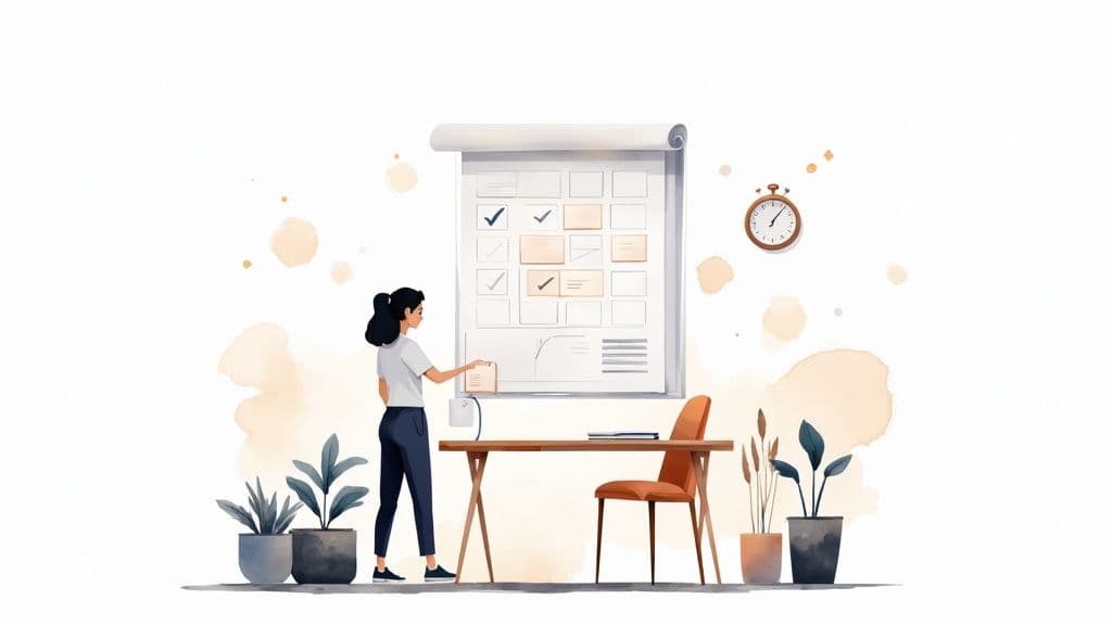 A person working at a desk with a planner and laptop, symbolizing effective time management.