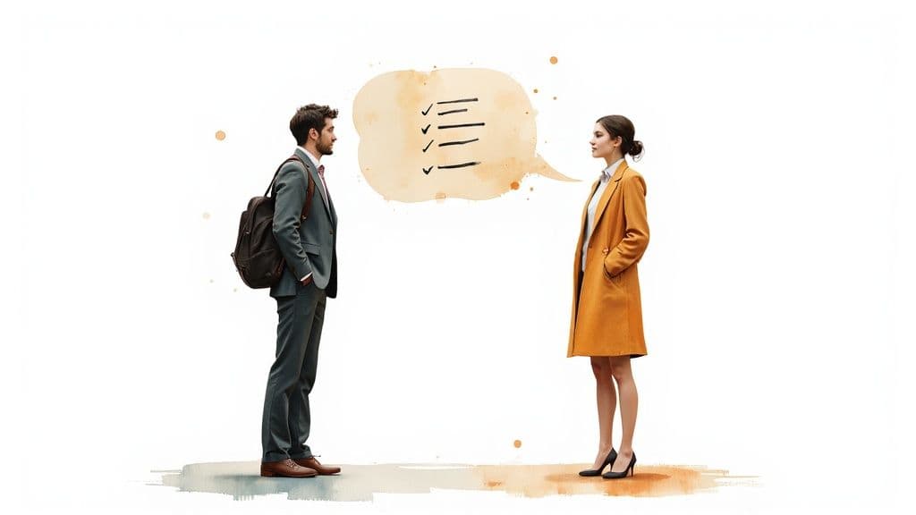 A person at a desk thoughtfully choosing between different tasks represented by icons on a screen, symbolizing wise delegation choices.