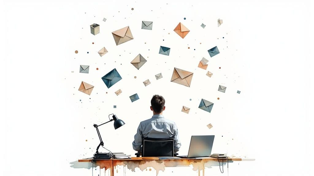 An aerial view of a busy, modern open-plan office space with employees collaborating.