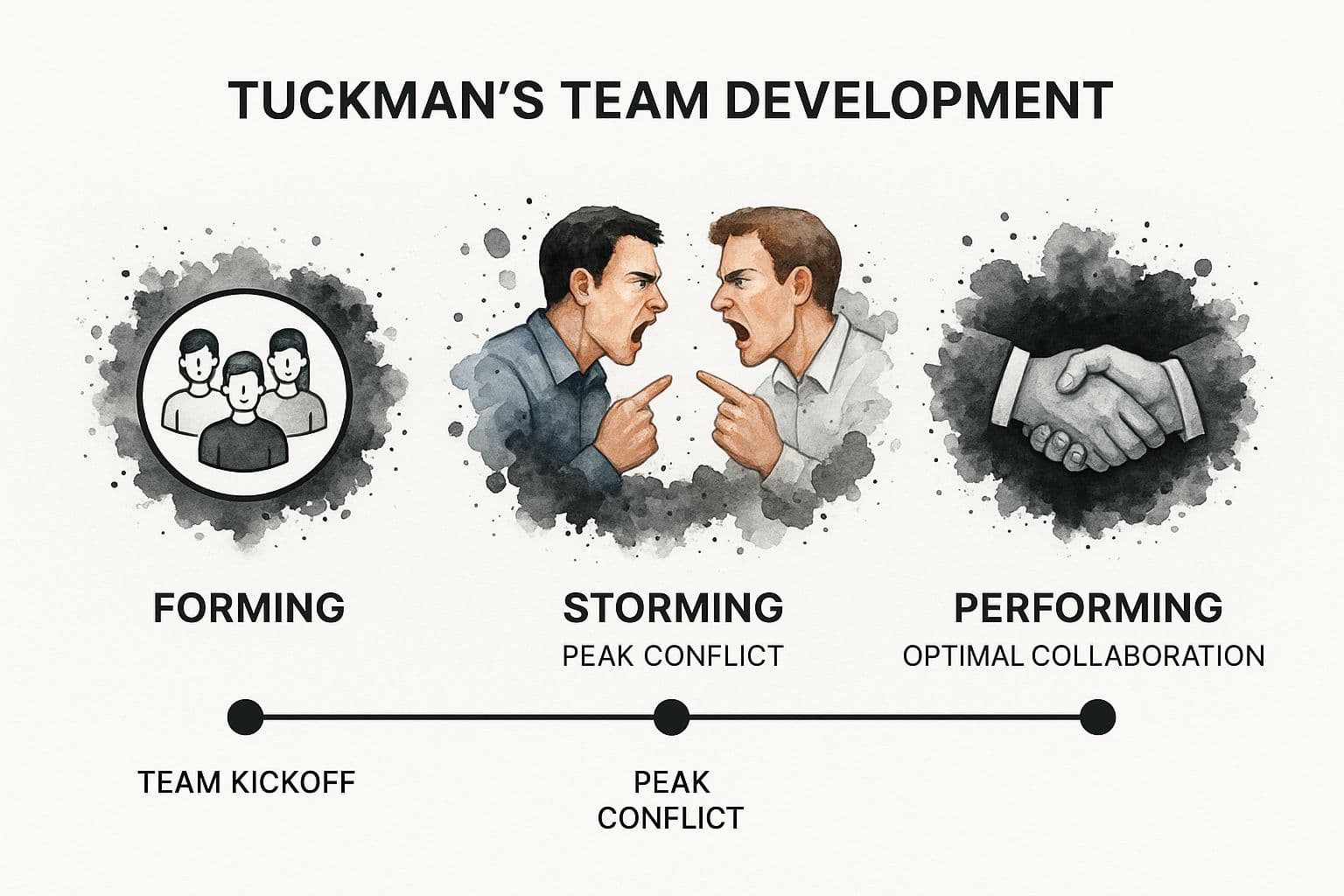 Infographic showing key data about Tuckman's Team Development Model