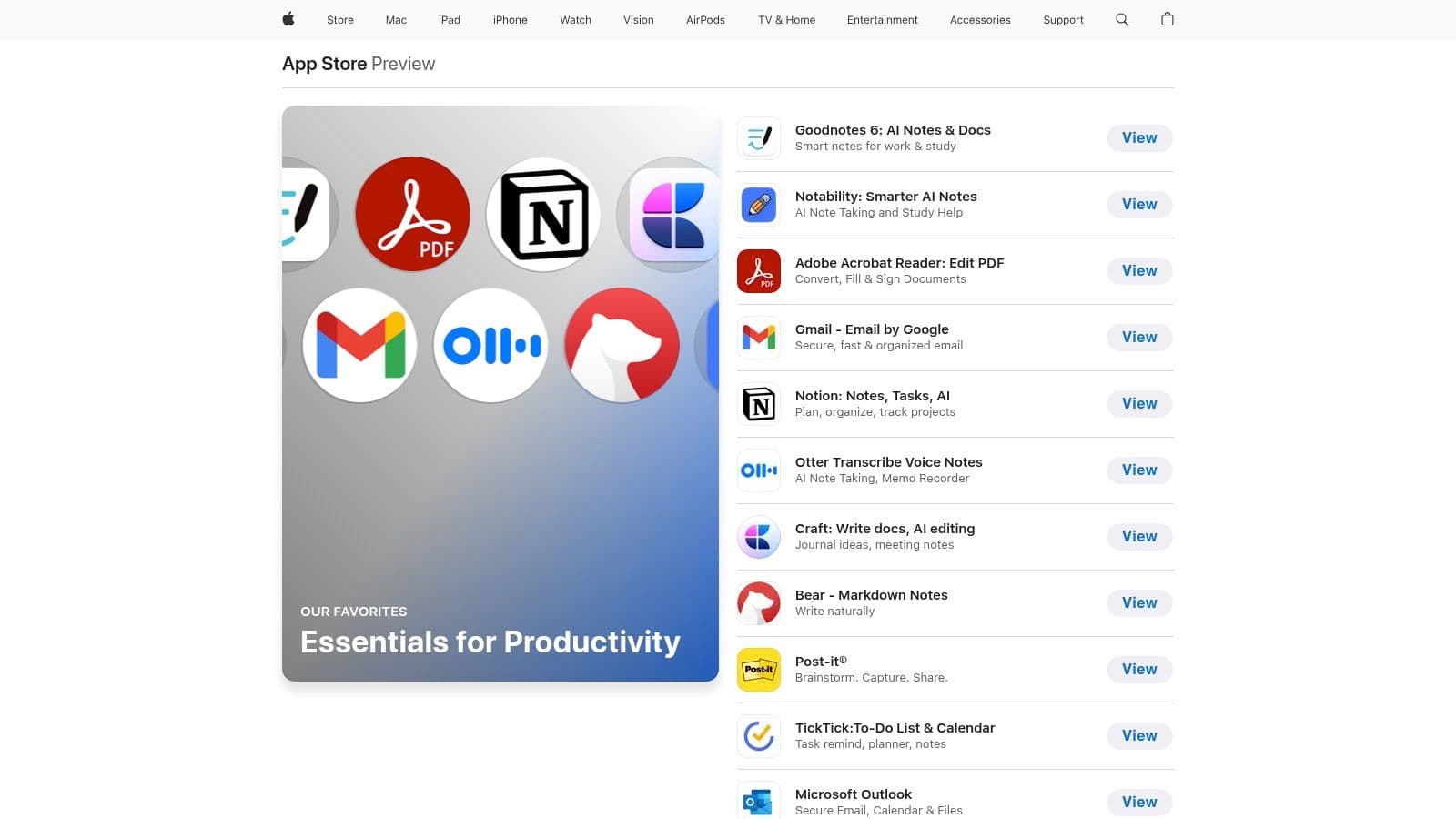 Apple App Store (Productivity collections)
