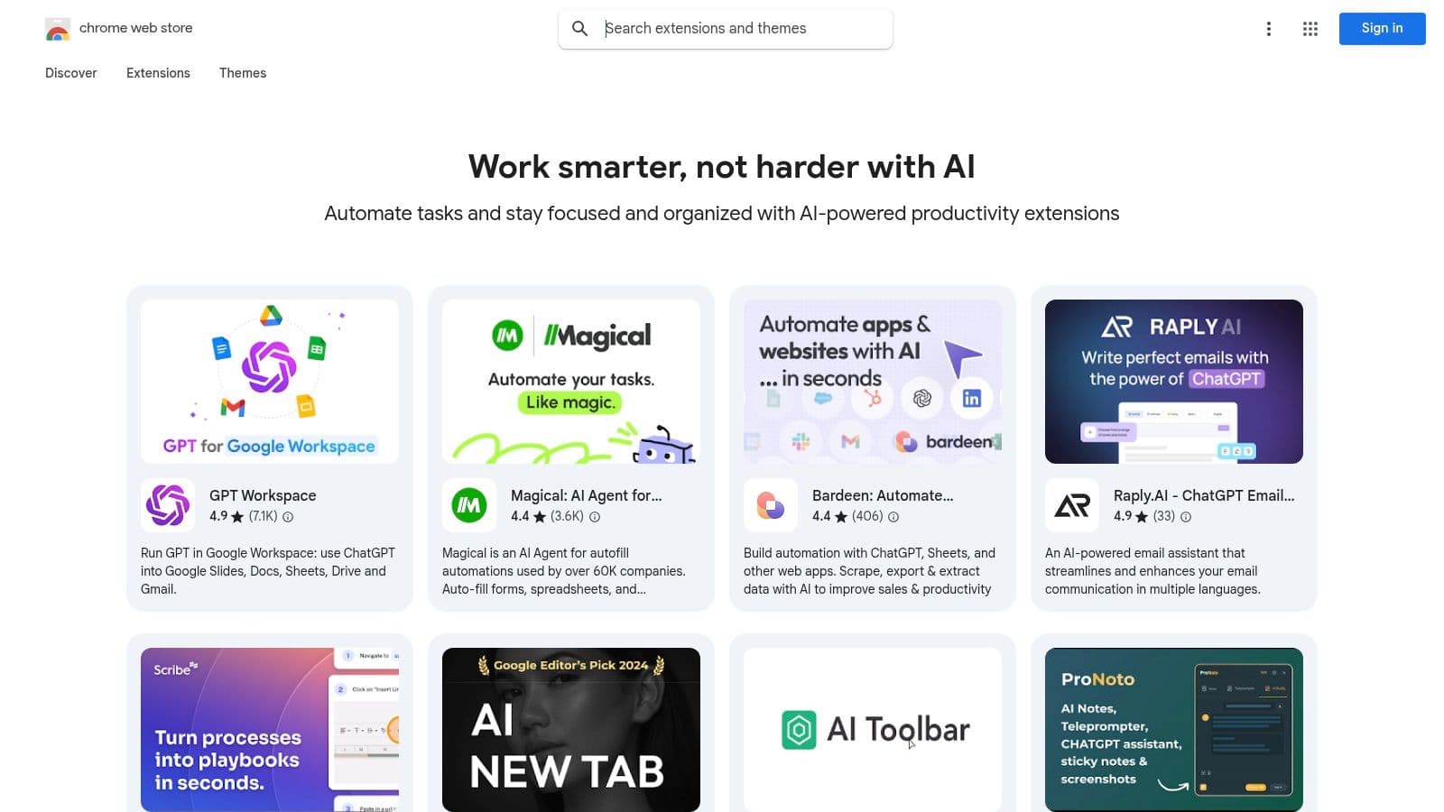 Chrome Web Store (AI Productivity collection)