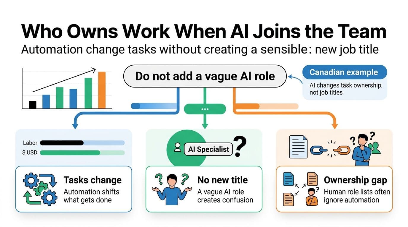 A flow chart titled Who Owns Work When AI Joins the Team illustrating risks of vague job roles.