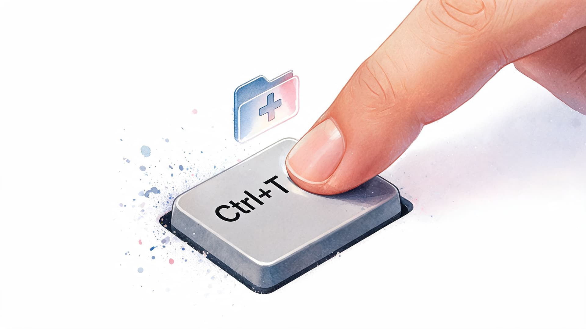 A close-up illustration of a finger pressing a computer key labeled with the Ctrl+T keyboard shortcut.
