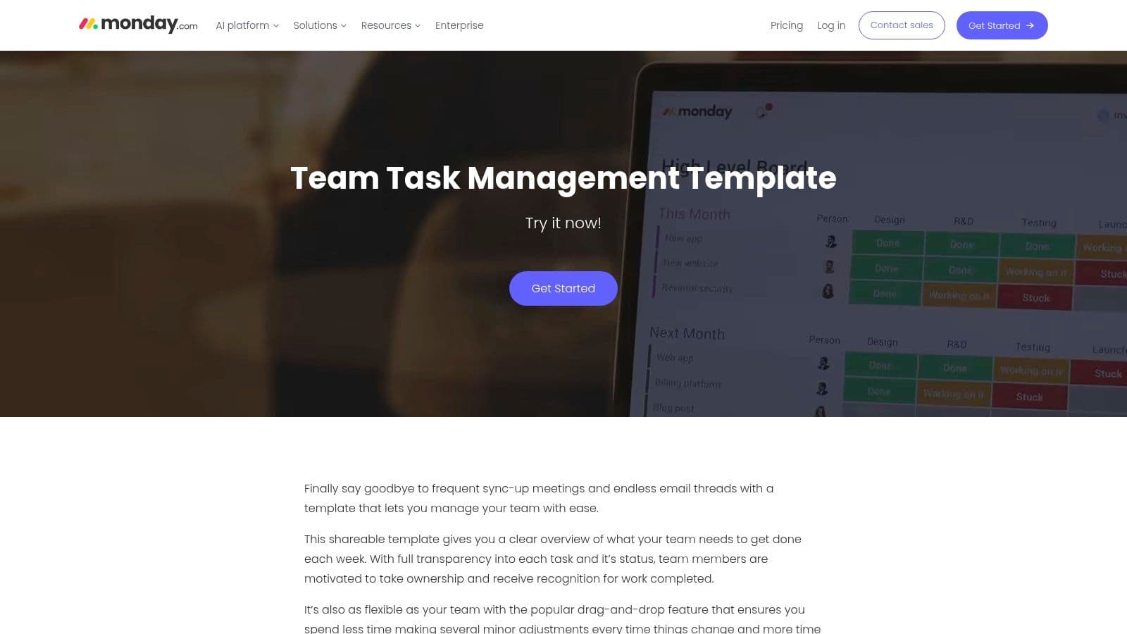 monday.com Team Task Management Template