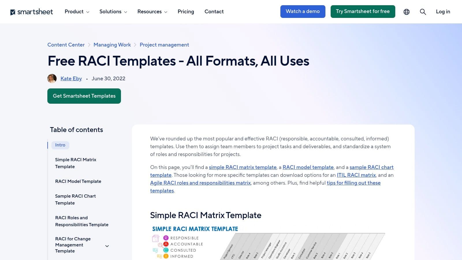 Smartsheet Free RACI Templates