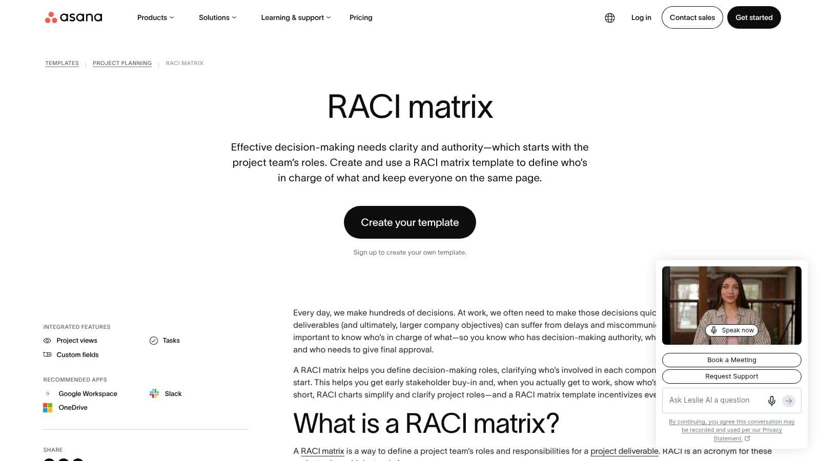 Asana RACI Matrix Template